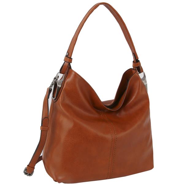 FAUX LEATHER HOBO BAG WITH CROSSBODY STRAP