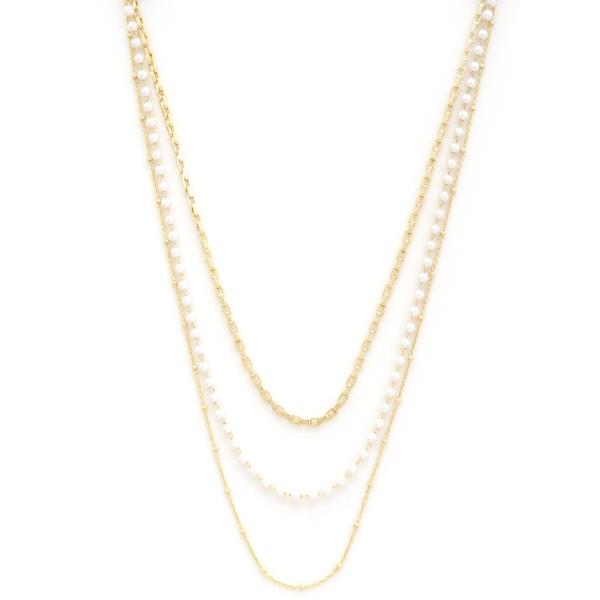 SODAJO PEARL BEAD LAYERED GOLD DIPPED NECKLACE