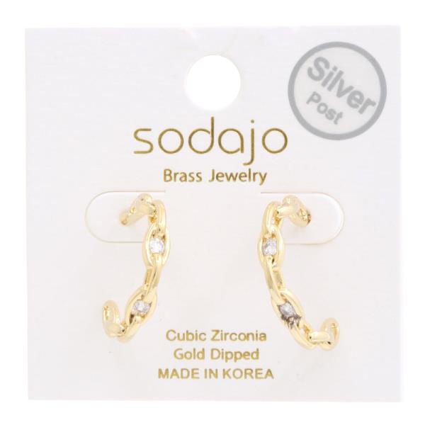 SODAJO OVAL LINK CZ GOLD DIPPED EARRING
