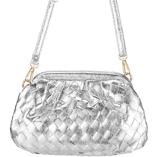 LEATHER FAUX WOVEN CROSSBODY BAG