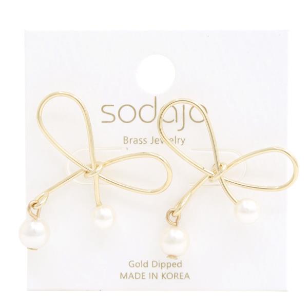 SODAJO BOW PEARL BEAD GOLD DIPPED EARRING