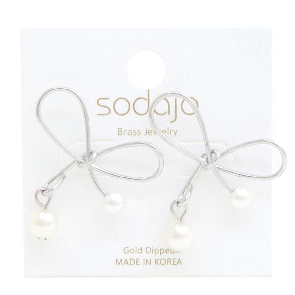 SODAJO BOW PEARL BEAD GOLD DIPPED EARRING