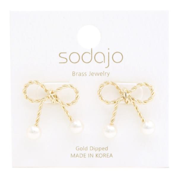 SODAJO ROPE BOW PEARL BEAD GOLD DIPPED EARRING