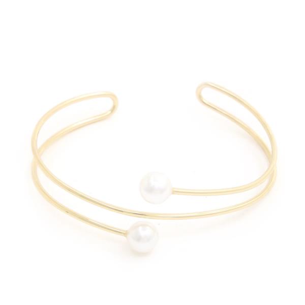SODAJO DOUBLE PEARL BEAD CUFF GOLD DIPPED BRACELET