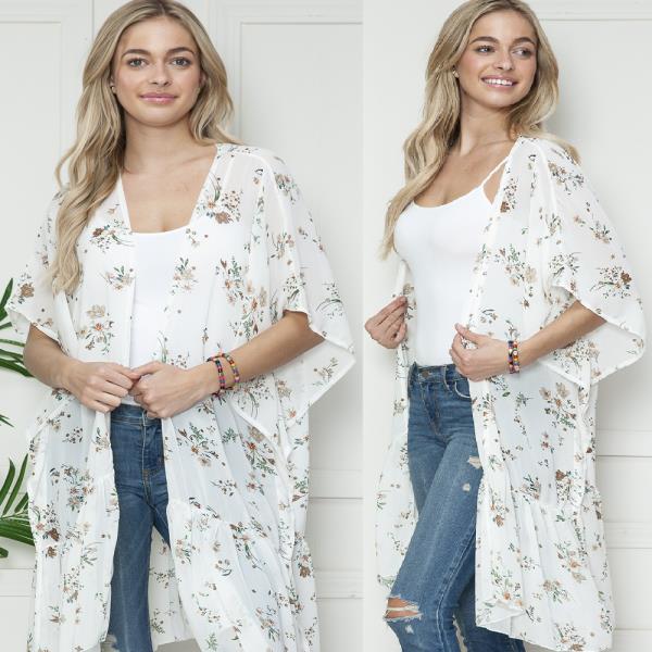 LOLA LOVE SHEER DUSTER KIMONO WITH FLORAL ACCENTS