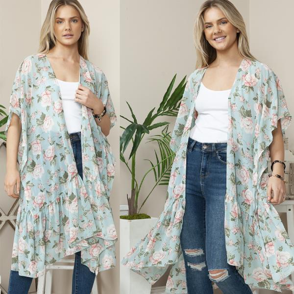 MINTY FALLS FLORAL DUSTER WITH RUFFLE BOTTOM TRIM DETAIL