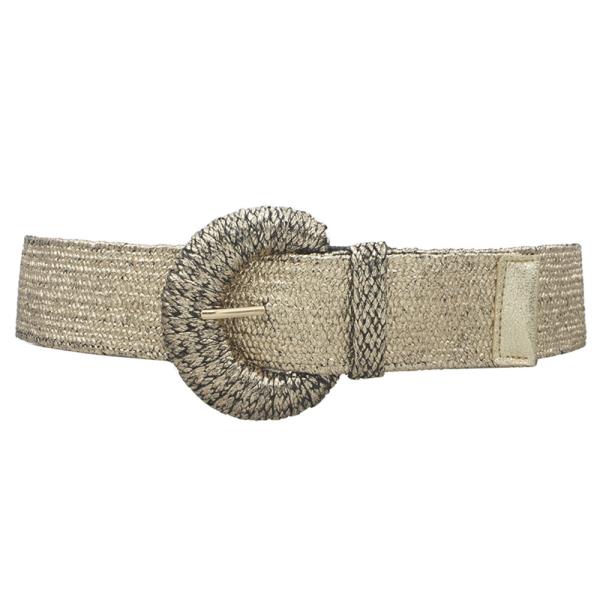 METALLIC WRAPPED HALFMOON ELASTIC STRAW BELT