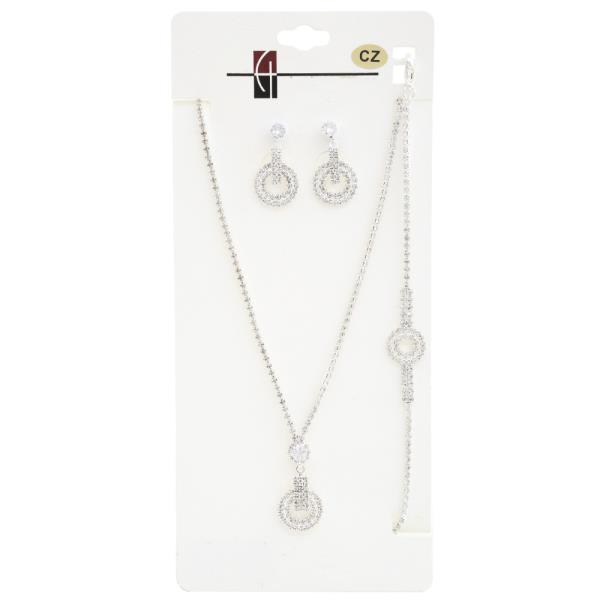 ROUND CHARM RHINESTONE NECKLACE BRACELET SET