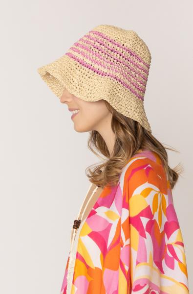 TWO TONE STRIPE STRAW BUCKET HAT