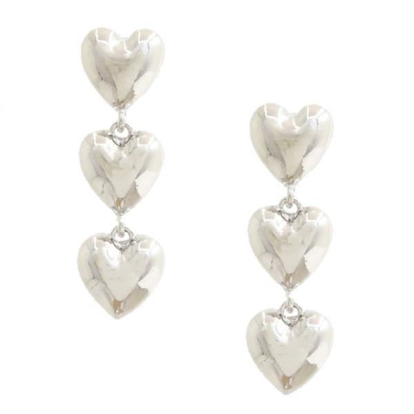 PUFFY TRIPLE HEART METAL EARRING