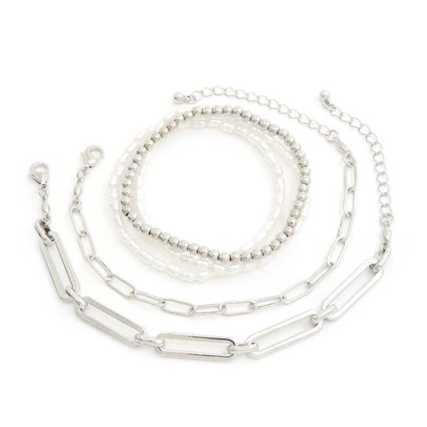 BAL PEARL BEAD LONG OVAL LINK BRACELET SET