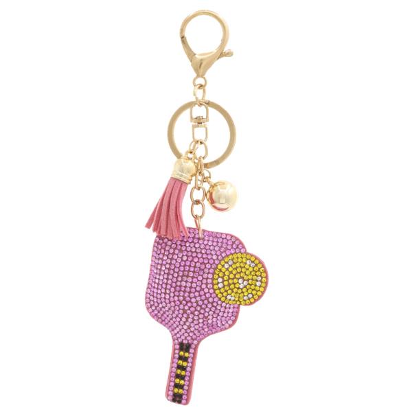 RHINESTONE PICKLEBALL KEYCHAIN WITH TASSEL