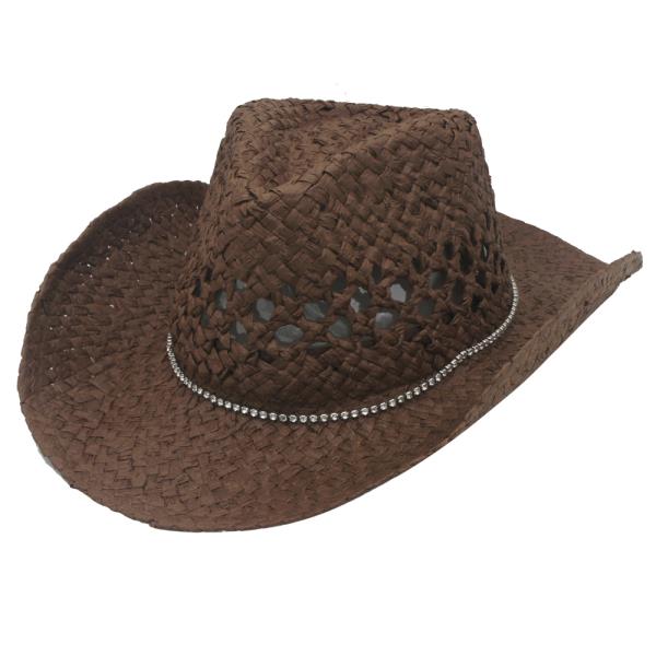 COWBOY RHINESTONE ACCENT BAND TRIM STRAW SUN HAT