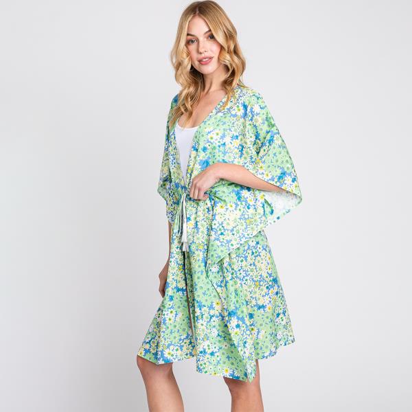 FRONT ROPE FLOWER PRINT KIMONO