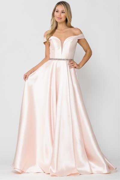 (6 PCS X $99.00)Mesmerizing Elegance: Mikado Off-the-Shoulder A-line Dress with Sweetheart Illusion Plunge