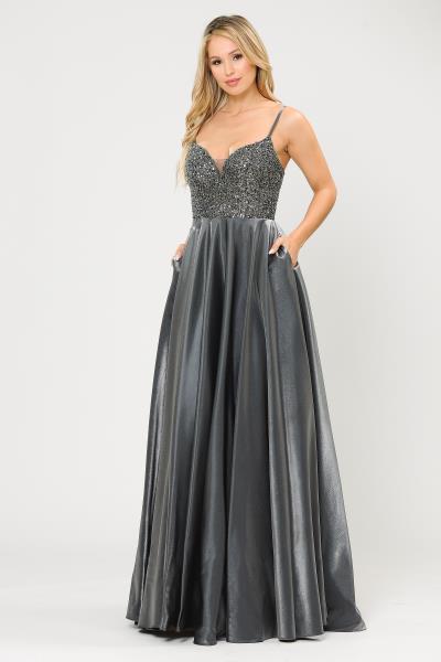 (3 PCS X $79.00) Shimmering Elegance: Iridescent Satin Sweetheart Dress with Rhinestone Bodice