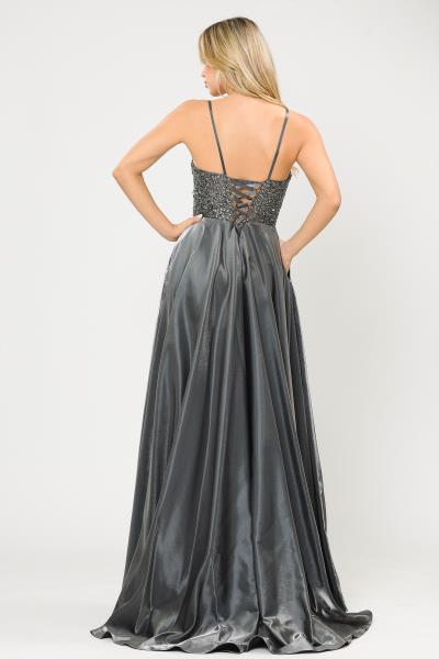 (3 PCS X $79.00) Shimmering Elegance: Iridescent Satin Sweetheart Dress with Rhinestone Bodice