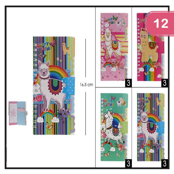 LONG RECTANGLE LLAMA NOTEBOOK WITH TABS (12 UNITS)