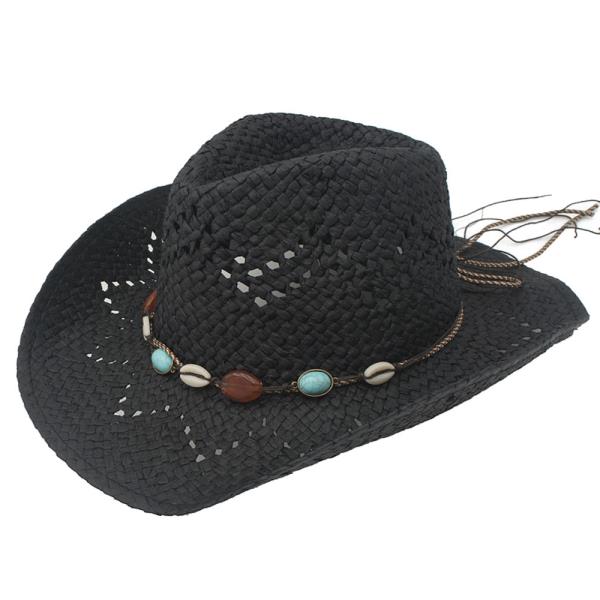 SHELL TQ STONE BAND COWBOY STRAW SUN HAT