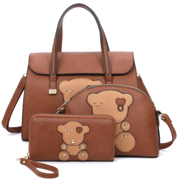 3IN1 SMOOTH BEAR SATCHEL BAG W CROSSBODY AND WALLET SET