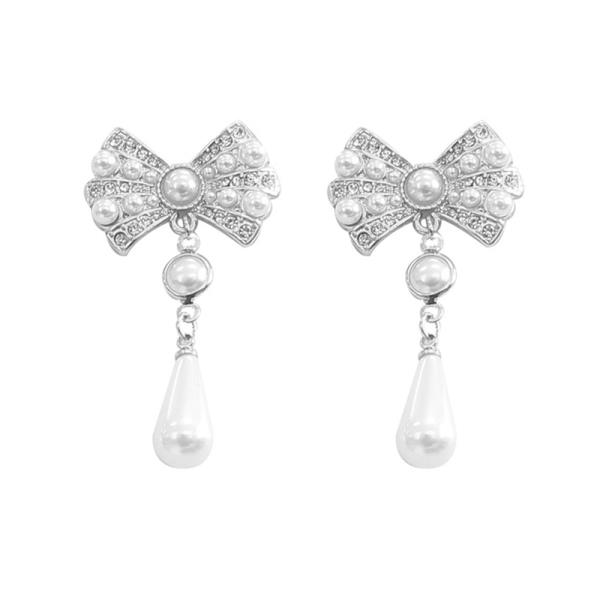 BOW PEARL DANGLE EARRING