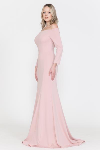 (6 PCS X $64.00) Elegant Allure: Span Jersey Off-the-Shoulder Long Sleeve Long Dress with Zipper Closure