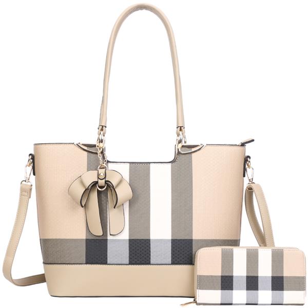2IN1 PLAID CHECKER SHOULDER SATCHEL BAG W WALLET SET
