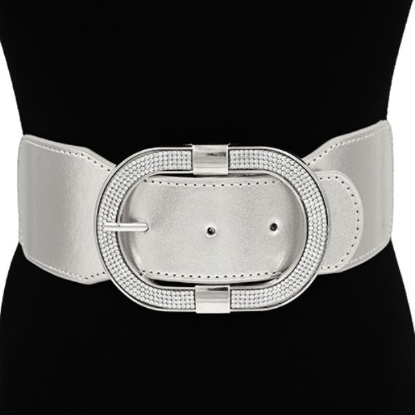 WIDE RHINESTONE OVAL BUCKLE ELASTIC BELT