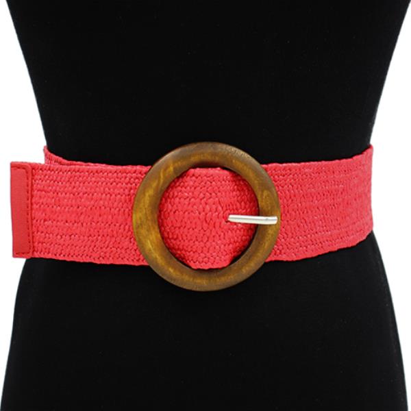 WOOD ROUND BUCKLE ELASTIC BELT