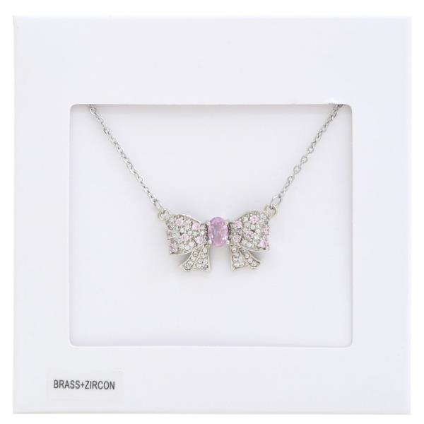 RHINESTONE BOW METAL NECKLACE