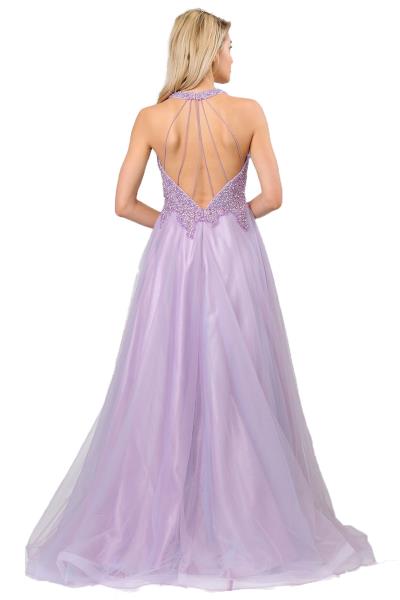 (5 PCS X $79.00) Dreamy Elegance: Beaded Bodice Deep V-Neck Dress with Illusion Front