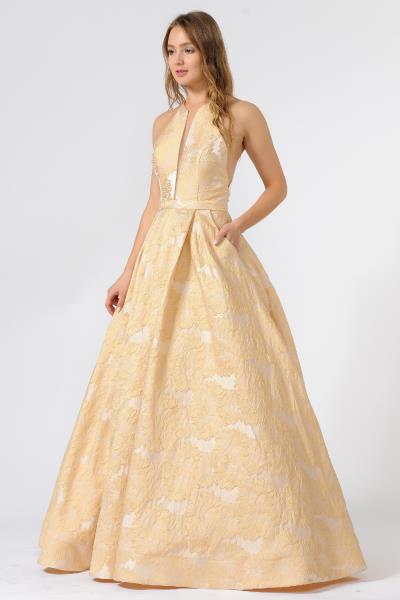 (6 PCS X $49.00) Floral Elegance: Halter Top A-line Dress with Illusion Zipper Closure and Pocket Detail