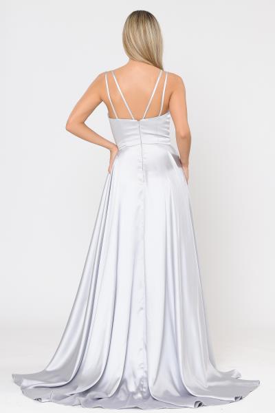 ($69.00 EA X 6 PCS) Sensual Elegance: Soft Satin Sheer V-Neck Dress with High Slit