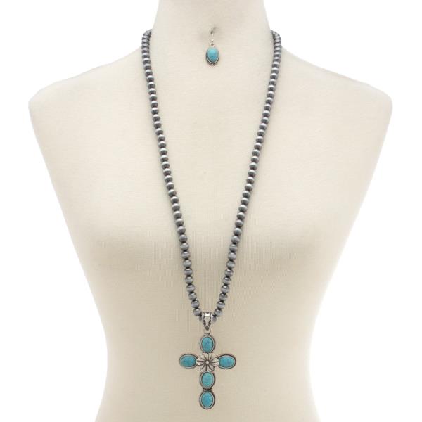 WESTERN TURQUOISE CROSS PENDANT NECKLACE