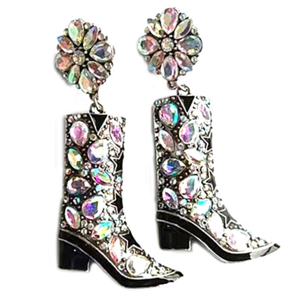 CRYSTAL STONE WESTERN BOOTS DANGLE EARRING