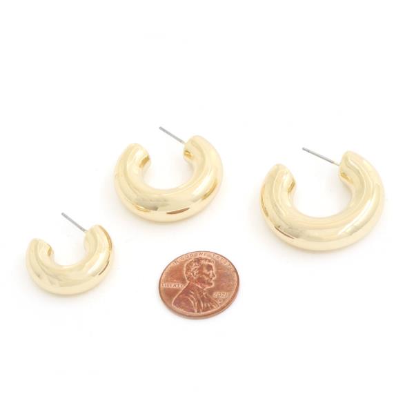 METAL PUFFY HOOP EARRING 3 PAIR SET