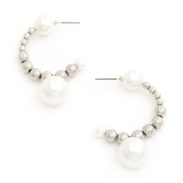 PEARL BALL BEAD OPEN HOOP EARRING