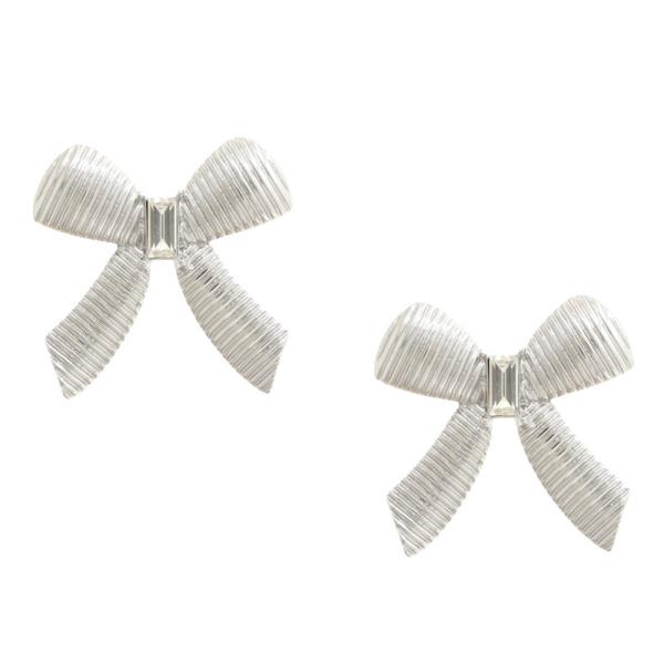 RECTANGLE RHINESTONE BOW METAL EARRING