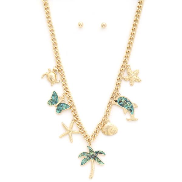 PALM TREE BUTTERFLY CHARM NECKLACE