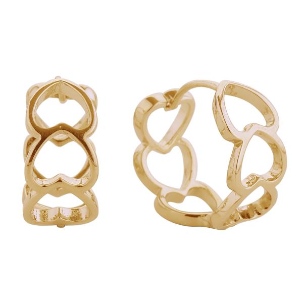 14K GOLD/WHITE GOLD DIPPED LINK HEARTS HUGGIE EARRINGS