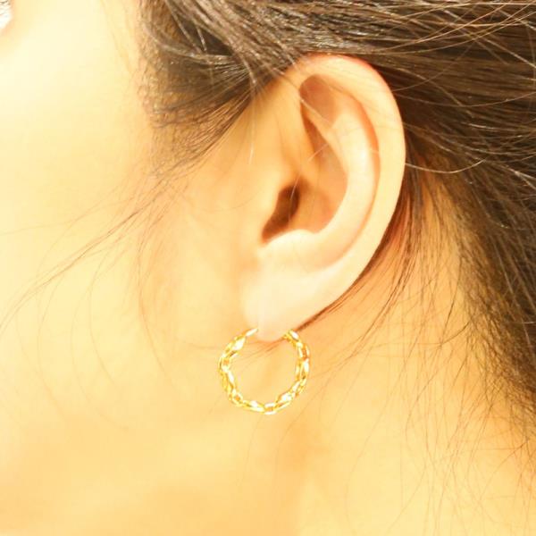 14K GOLD/WHITE GOLD DIPPED FARANDOLE LINK HUGGIE HOOP EARRING