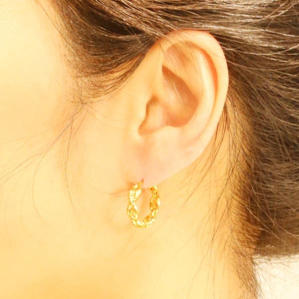 14K GOLD/WHITE GOLD DIPPED FARANDOLE LINK HUGGIE HOOP EARRING