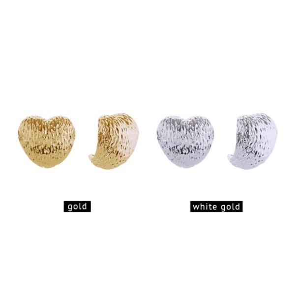 14K GOLD/WHITE GOLD DIPPED TEXTURED PUFF HEART POST EARRINGS