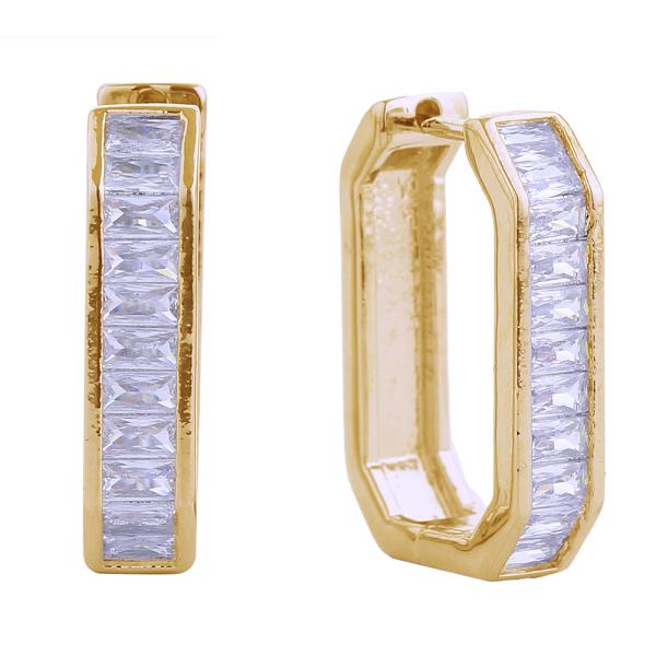 14K GOLD/WHITE GOLD DIPPED EMERALD PAVE CZ HUGGIE EARRINGS