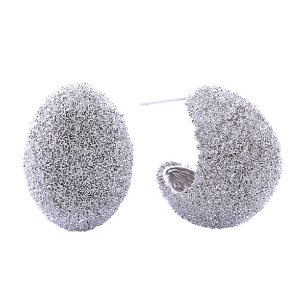 14K GOLD/WHITE GOLD DIPPED GRAIN TEXTURE CRESCENT POST EARRINGS