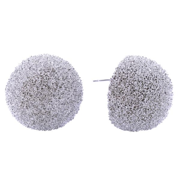 14K GOLD WHITE GOLD GRAIN TEXTURE BALL POST EARRINGS