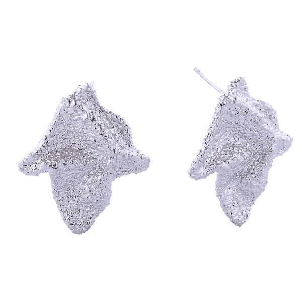 14K GOLD WHITE GOLD GRAIN TEXTURE CRINKLE POST EARRINGS