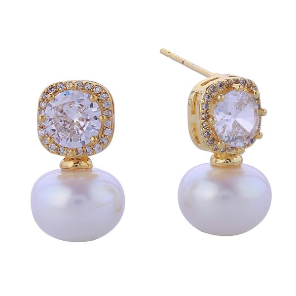 14K GOLD WHITE GOLD DIPPED CRYSTAL PEARL DROP EARRINGS