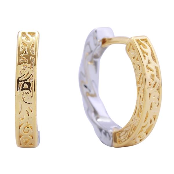 14K GOLD WHITE GOLD DIPPED ARTSY CUTOUT HUGGIE EARRINGS