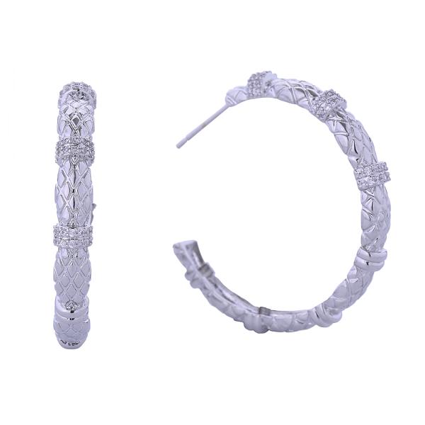 14K GOLD WHITE GOLD DIPPED MUSE PAVE CZ HOOP POST EARRINGS